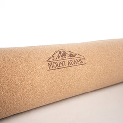 mount adams logo on cork yoga mat